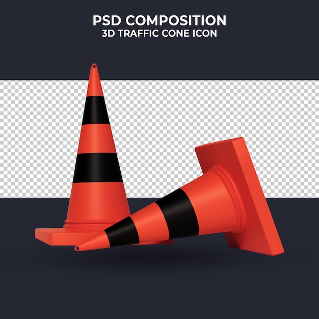 Isometric warning cone 3d render