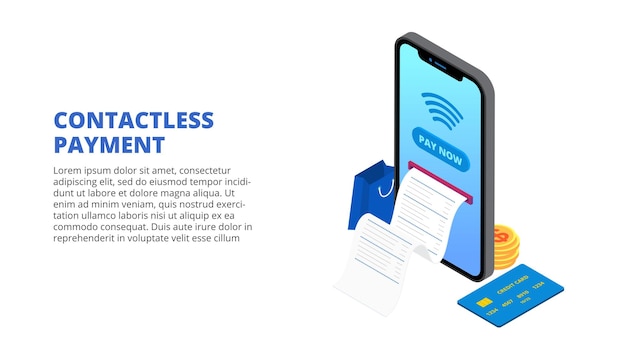 Isometrisch contactloos betalingsconcept Illustratie smartphone en creditcard online bankieren