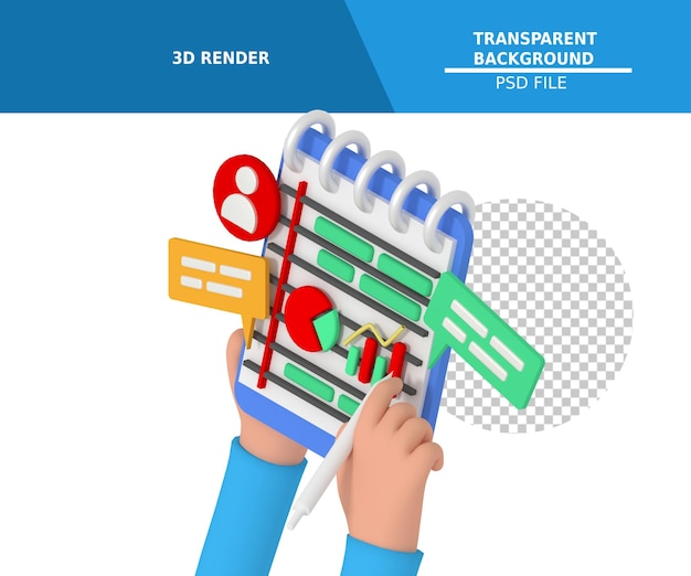 Isometrische 3d-modellering van bedrijfsplanning in notitieboek