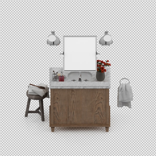 Isometrische badkamer accessoires 3d geïsoleerd render