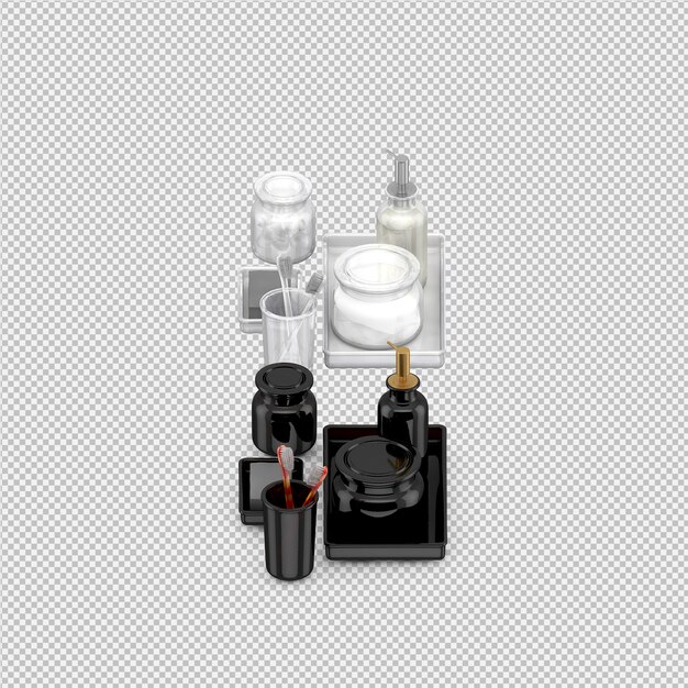 Isometrische badkamer accessoires 3d geïsoleerd render