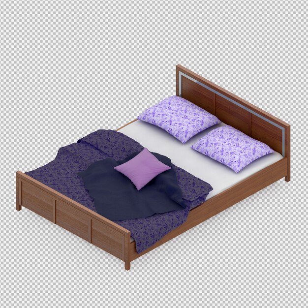 PSD isometrische bed 3d render