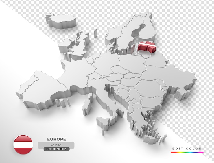 PSD isometrische kaart van spanje, letland met vlag in 3d render