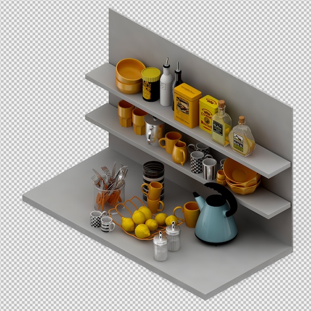 Isometrische keukenaccessoires 3d render