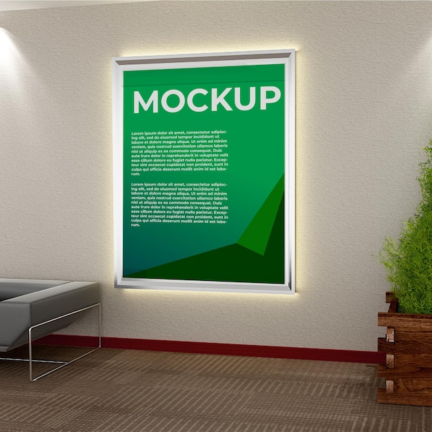 PSD isometrische muur mockup 3d-advertenties poster in de kamer