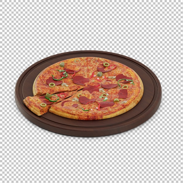 Isometrische pizza houten snijplank