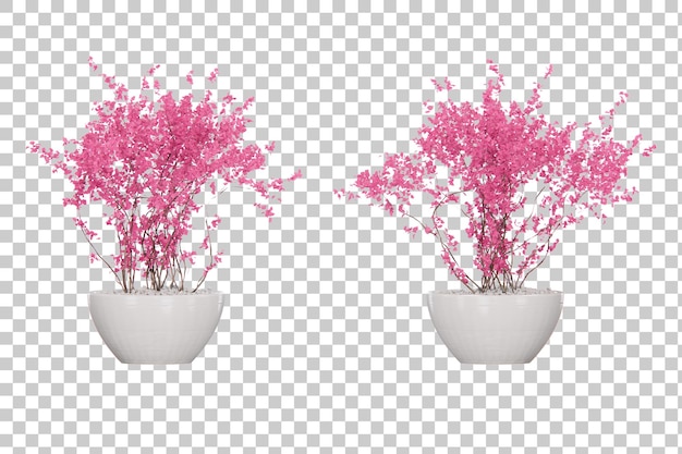 Isometrische roze bloem in pot 3d-rendering