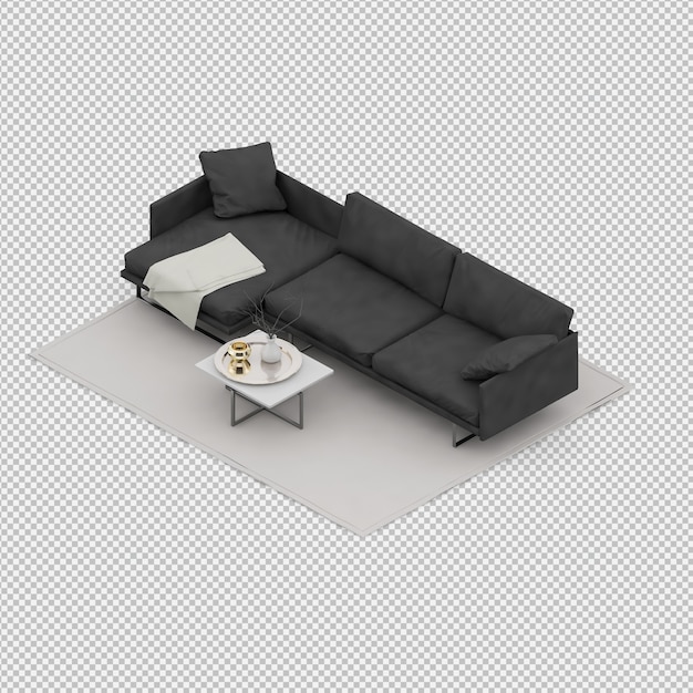 Isometrische Sofa 3D geïsoleerd render