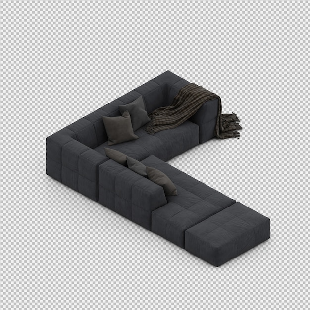 Isometrische sofa 3d geïsoleerd render