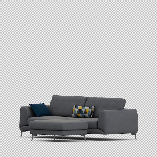Isometrische sofa 3d geïsoleerd render