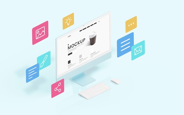 PSD isometrische webdesign studio mockup scene maker