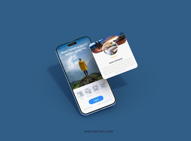 Isometrisk Phone 14 Pro Mockup Design af mobil app-skærme med separate popups ui ux app-koncept 3D-rendering