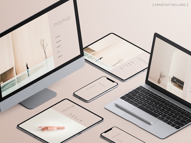 Isometrisk responsiv enhedsskærm mockup