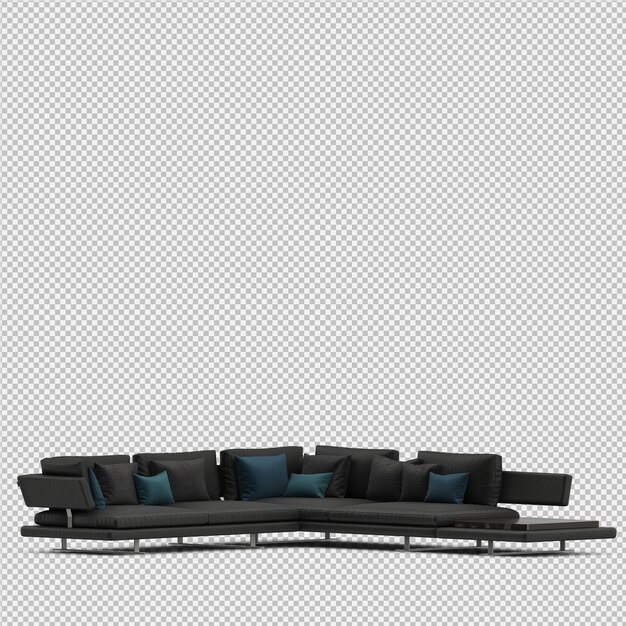 Isometrisk sofa, isolert 3D-gjengivelse
