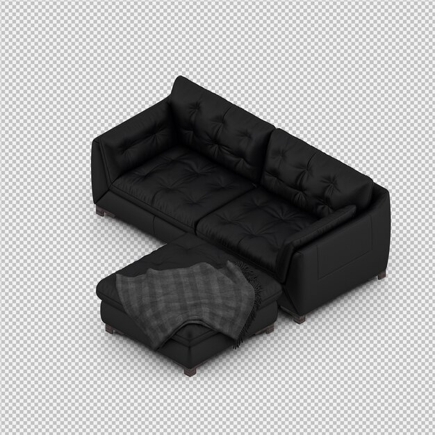Isometrisk sofa, isolert 3D-gjengivelse