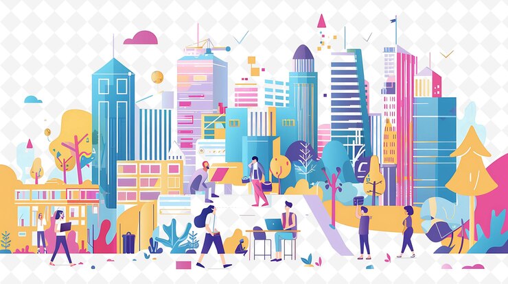 PSD israeli tech entrepreneurs developing new products design is illustration cutural landscape view