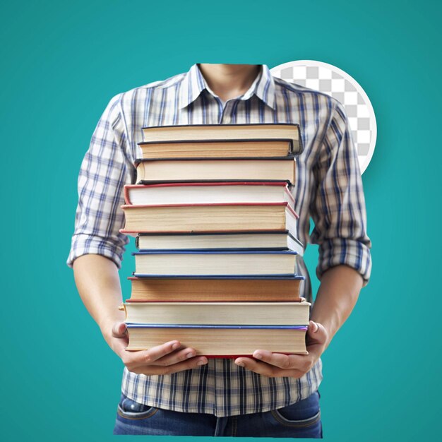 PSD it is a stack of books in a man39s hands isolated on a white background the concept of education