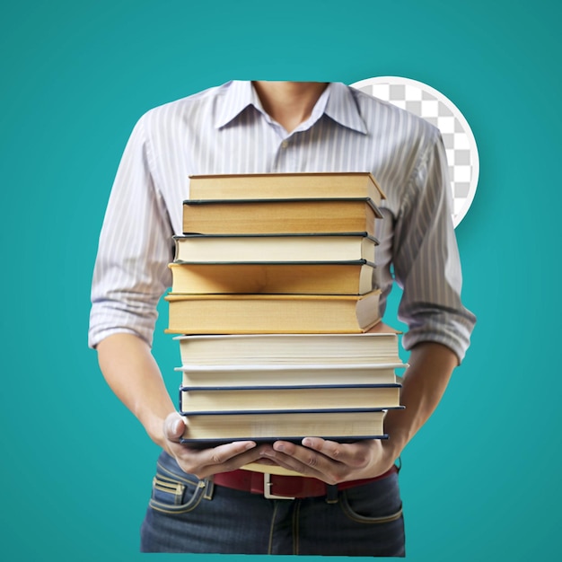 PSD it is a stack of books in a man39s hands isolated on a white background the concept of education