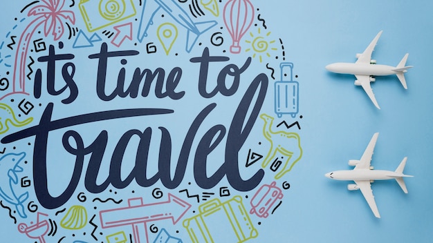 PSD it's time to travel, motivational lettering about holidays