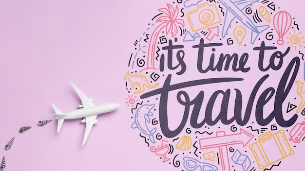 PSD it's time to travel, motivational lettering quote for holidays traveling concept