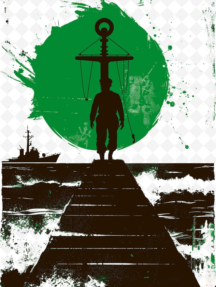 PSD itagua naval base with a warship and a sailor a red anchor n illustration brazilian life and culture