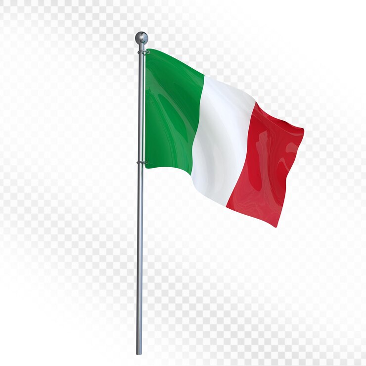 PSD italiaanse vlag zwaait op een paal tegen een doorzichtige achtergrond