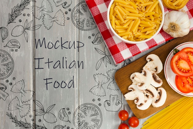 PSD italian food mock-up with delicious ingredients