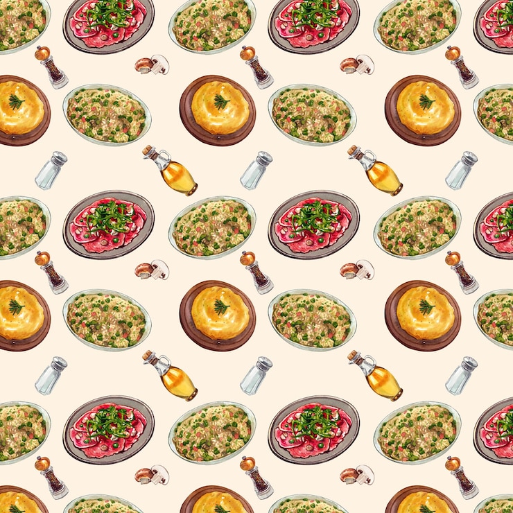 PSD italian food pattern watercolor painting handdrawn illustration pattern seamless design