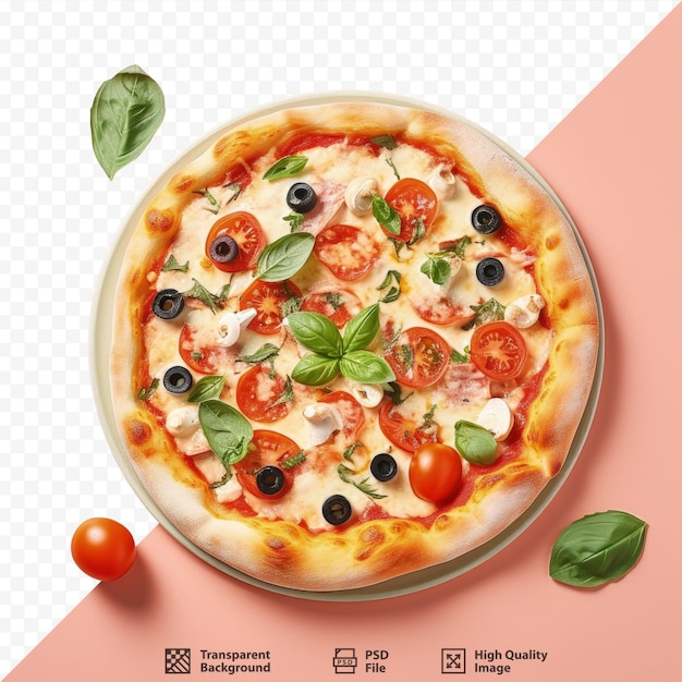 Close-up di una pizza italiana su uno sfondo trasparente