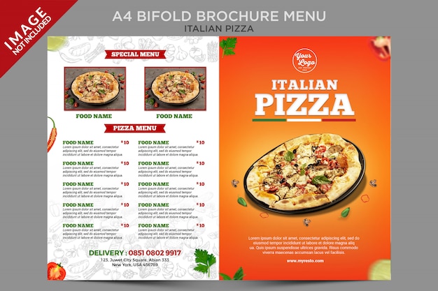 PSD pizza italiana fuori modello di serie di menu brochure bifold