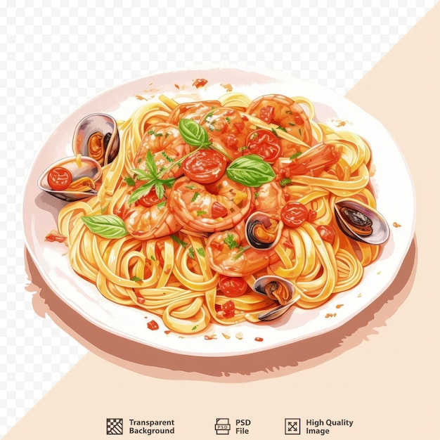 Italian restaurant menu item tasty pasta with oysters and shrimps gourmet lunch on transparent background