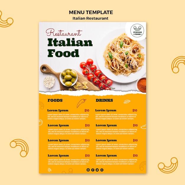 PSD modello di menu del ristorante italiano