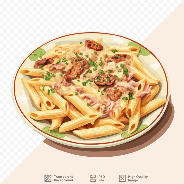 PSD pasta penne in stile italiano con salsa cremosa di carbonara e funghi