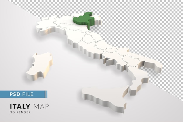 PSD italië kaart een 3d render geïsoleerd met veneto italiaanse regio's