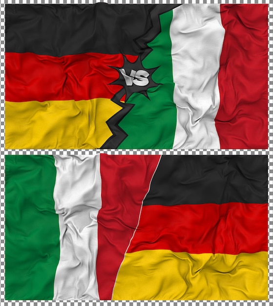 Italië versus Duitsland Half Combined Flag Cloth Bump Texture 3D Rendering