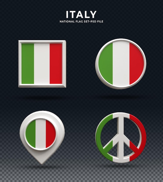 PSD 이탈리아 국기 3d 렌더링 돔 버튼 및 광택 자료