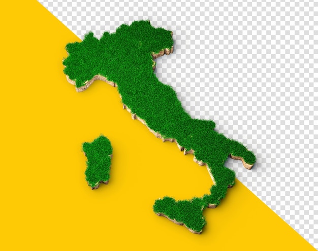 PSD italy map soil land geology cross section with green grass and rock ground texture 3d illustration