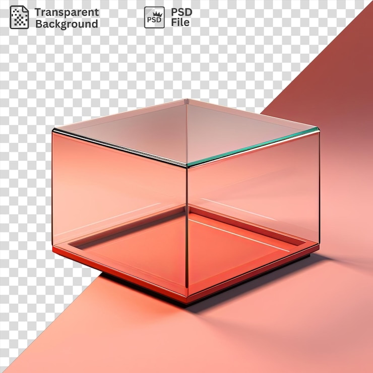 PSD item in a glass box on a pink background