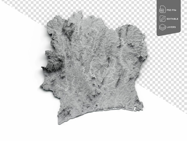 ivory coast map gray and white shaded relief color height map on white background 3d illustration