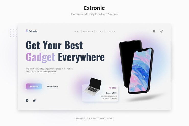 PSD ivory modern gradient electronic marketplace hero section template