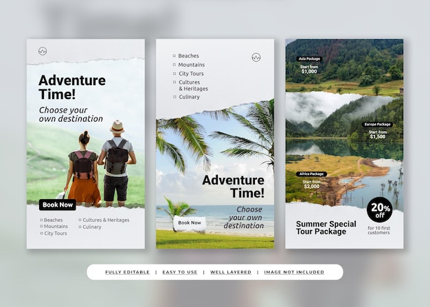アイボリーフォトセントリックスクラップブック旅行Instagramストーリーテンプレート