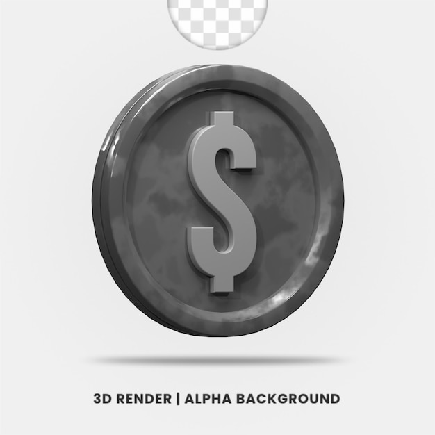 İzole edilmiş gümüş metal dolar madeni paranın 3 boyutlu renderı. İş veya e-ticaret illüstrasyonu için kullanışlıdır.