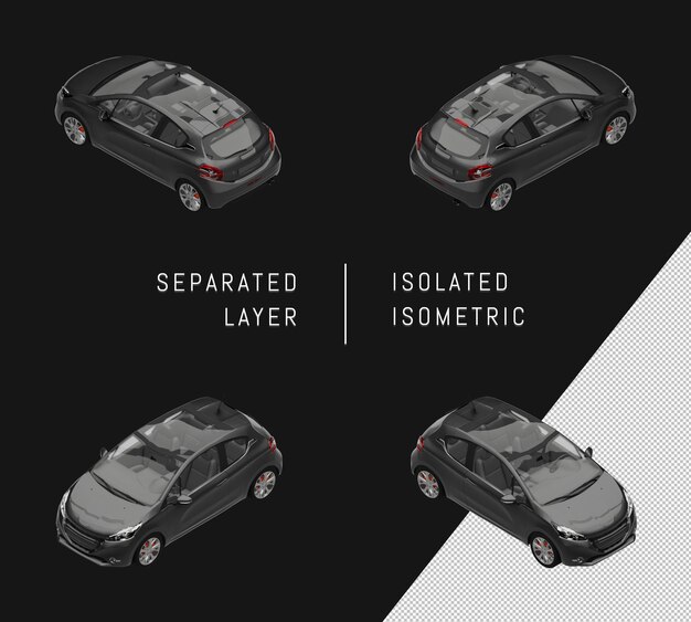 Izolowana Szara Metaliczna Farba Nowoczesny Mały Miejski Samochód Izometryczny Zestaw Samochodowy
