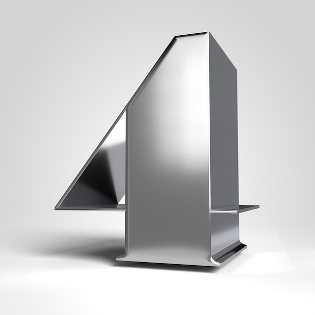 Izolowane numery 3D dla kompozycji numer 4 srebrny błyszczący realistyczny metal