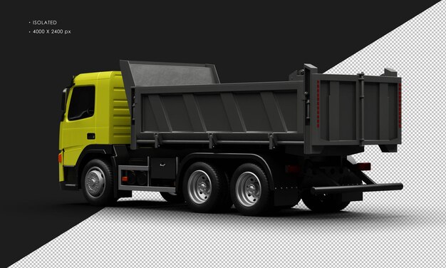 PSD izolowane realistyczne żółte ciężarówki z lewej strony z tyłu