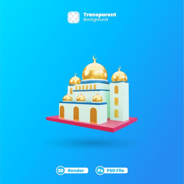 Izolowane renderowanie 3d meczetu z przezroczystym tłem