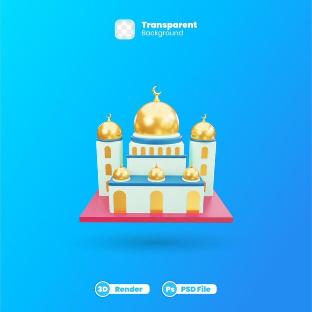 Izolowane renderowanie 3d meczetu z przezroczystym tłem