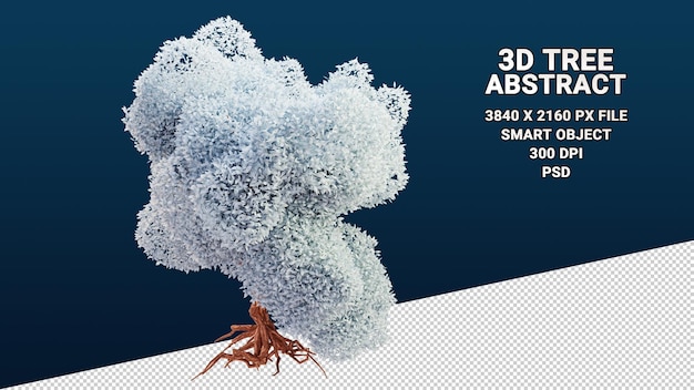 Izolowany model 3d drzewa z abstrakcyjnymi białymi liśćmi na przezroczystym tle