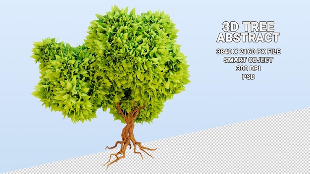 Izolowany model 3d drzewa z abstrakcyjnymi zielonymi liśćmi na przezroczystym tle
