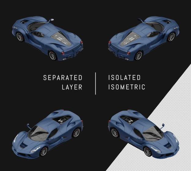 PSD izolowany niebieski super sportowy samochód wyścigowy izometryczny zestaw samochodowy